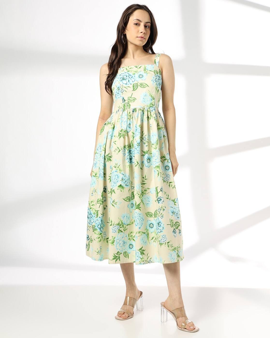 Women Floral Print A-Line Midi Dress