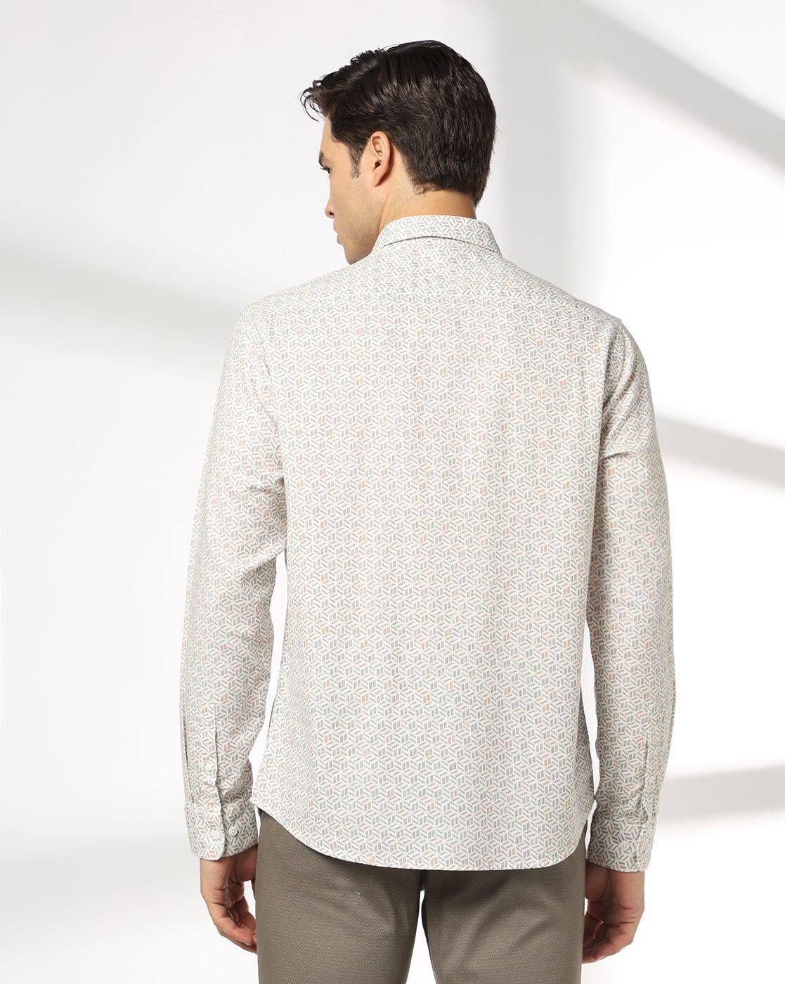 Men All-Over Print Slim Fit Shirt with Patch Pocket