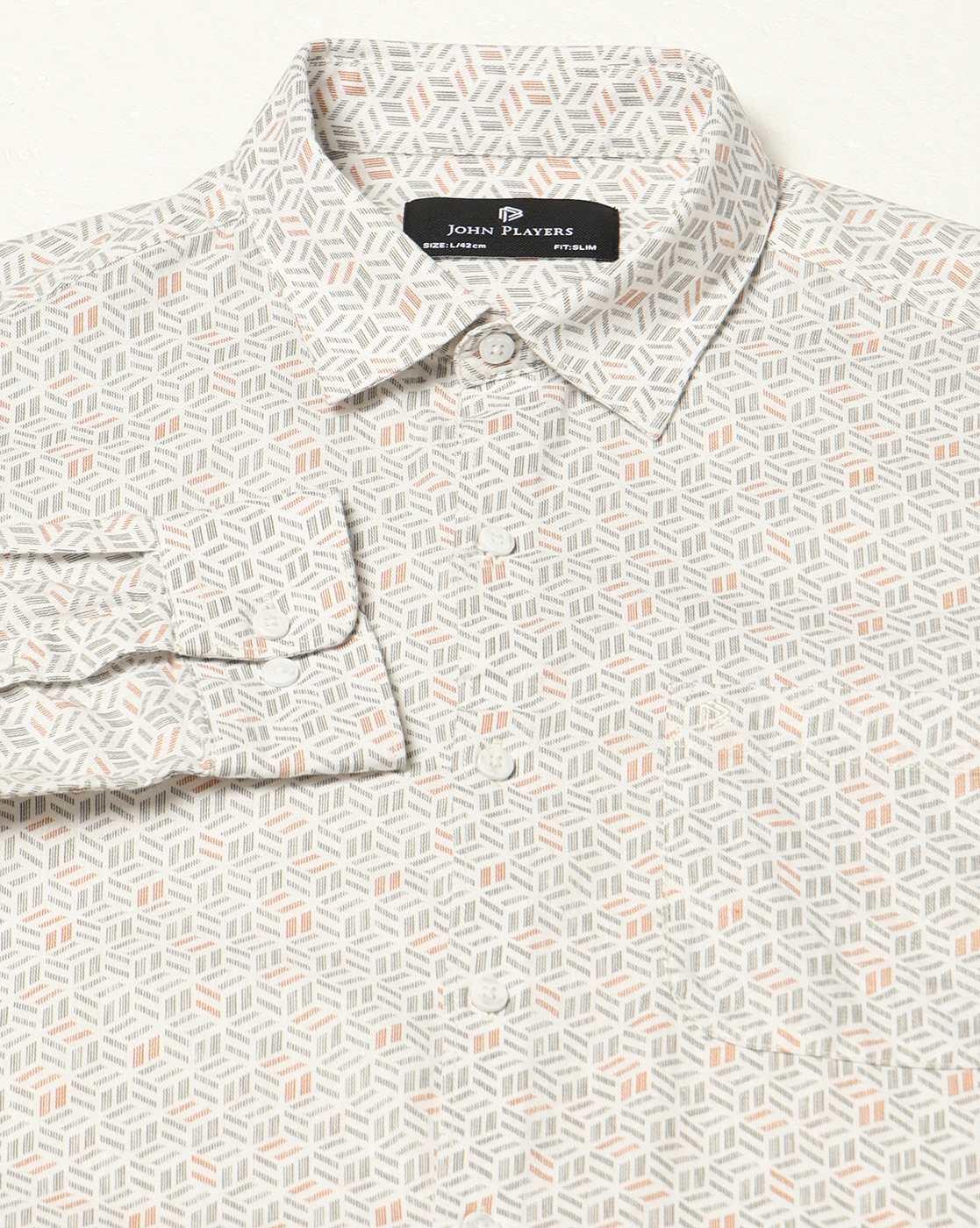 Men All-Over Print Slim Fit Shirt with Patch Pocket