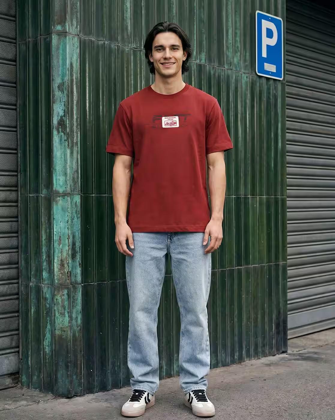 Typographic Print Oversized Fit Crew-Neck T-Shirt