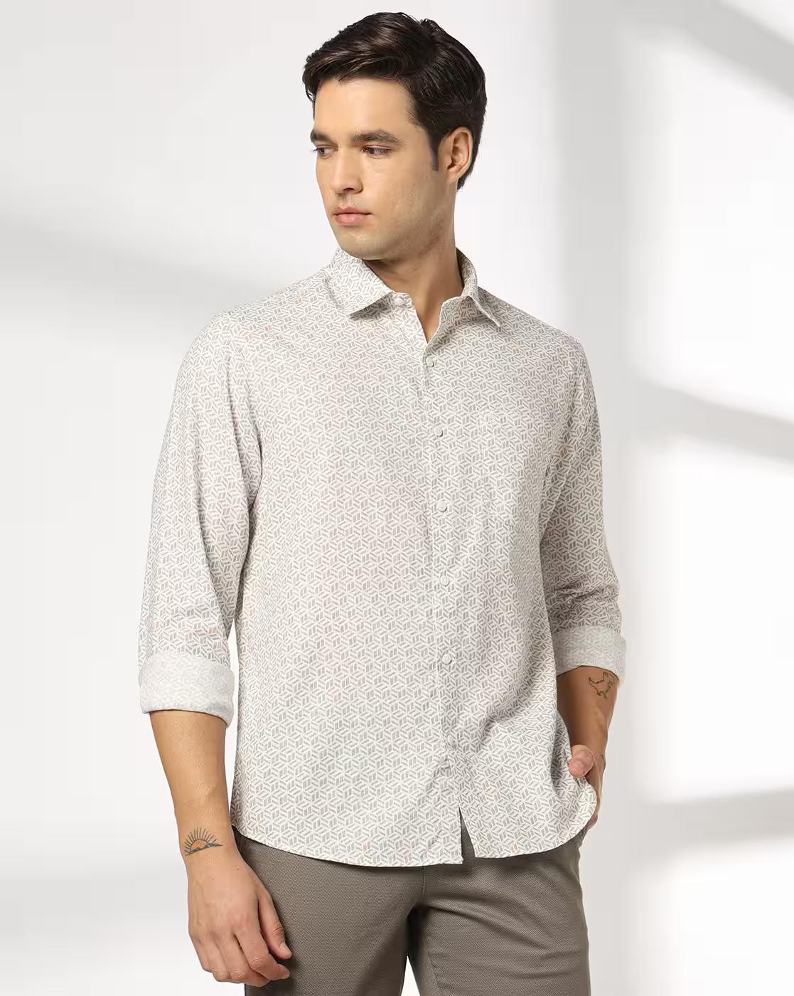 Men All-Over Print Slim Fit Shirt with Patch Pocket