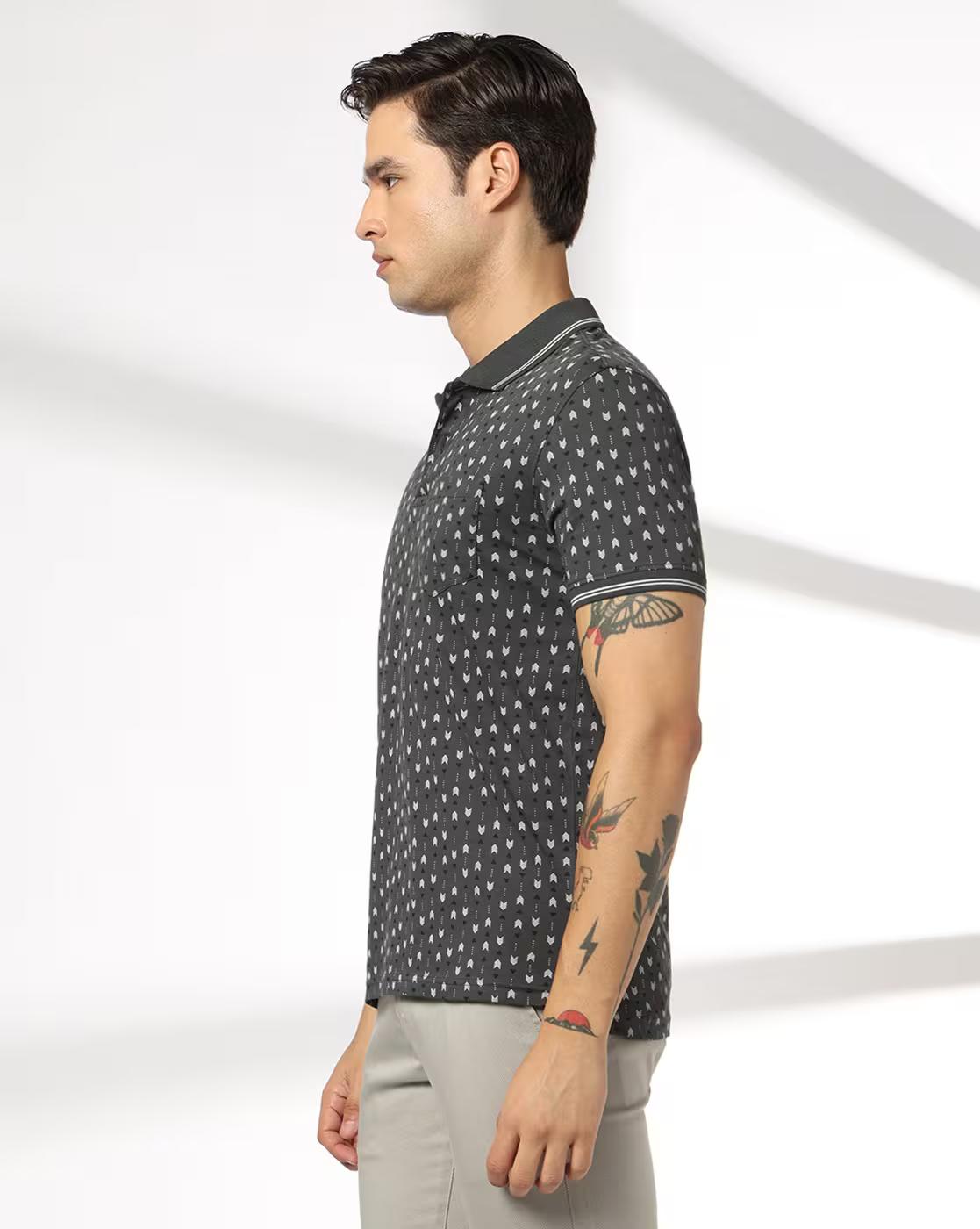 Men All-Over Print Slim Fit Polo T-Shirt with Contrast Tipping