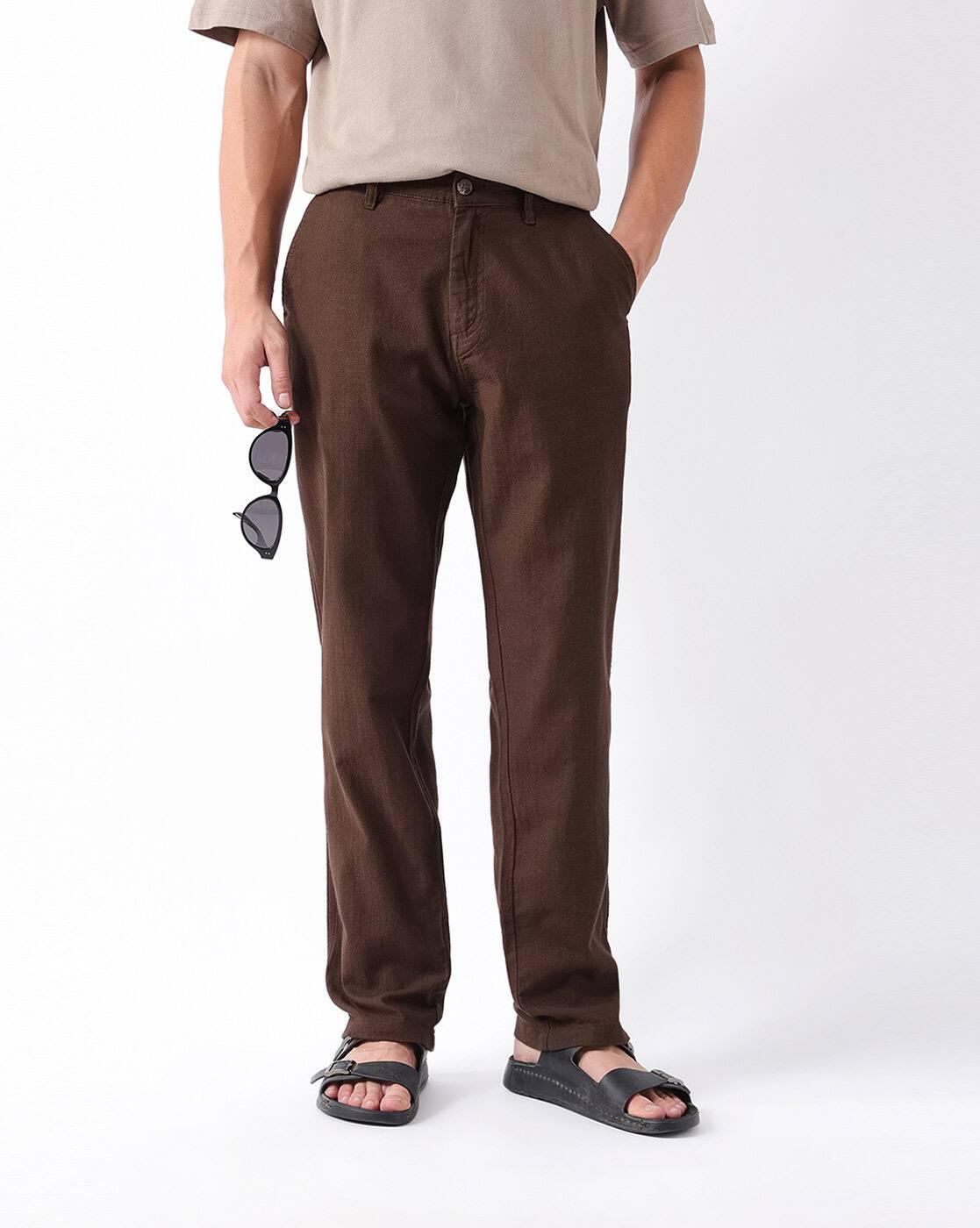 Patterned Straight Fit Flat-Front Trousers