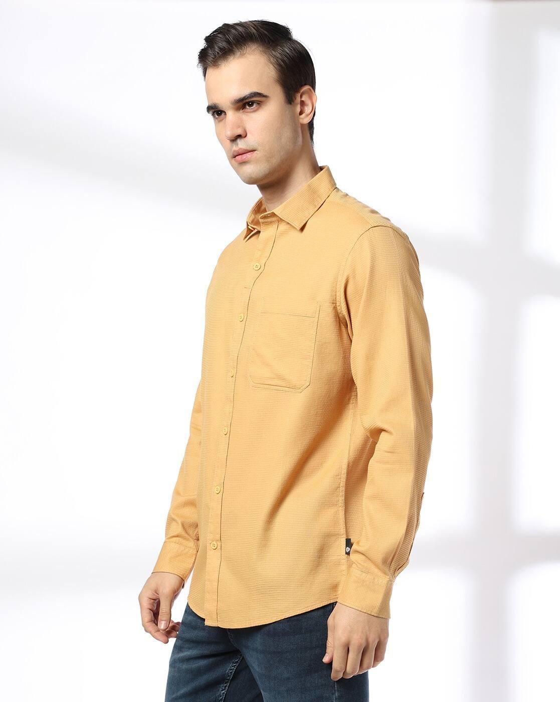 Men Slim Fit Cotton Structured Shirt with Patch Pocket