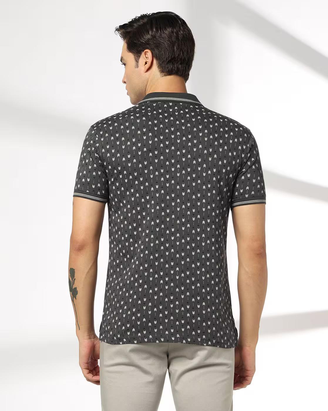Men All-Over Print Slim Fit Polo T-Shirt with Contrast Tipping