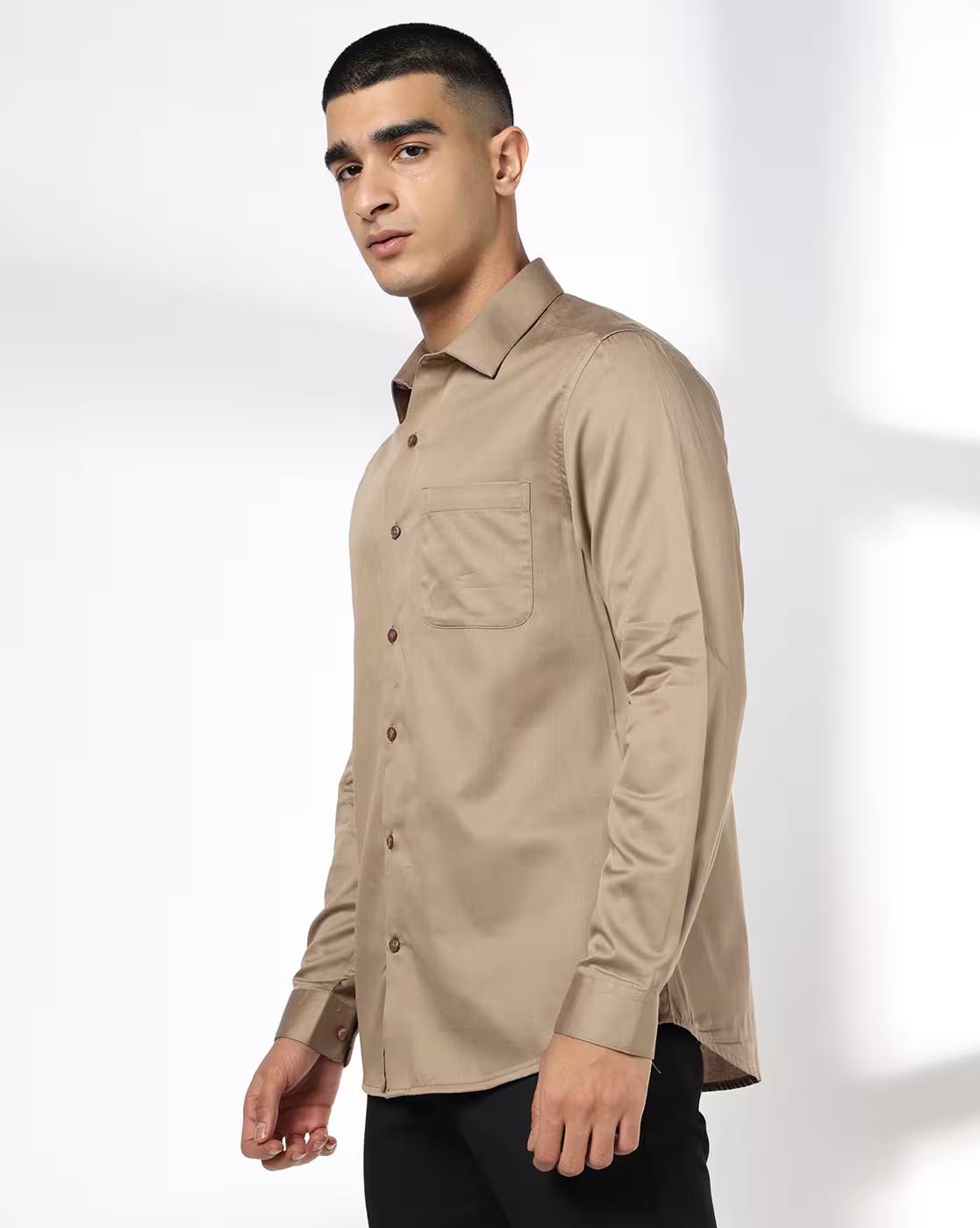 Men Slim Fit Cotton Shirt with Patch Pocket