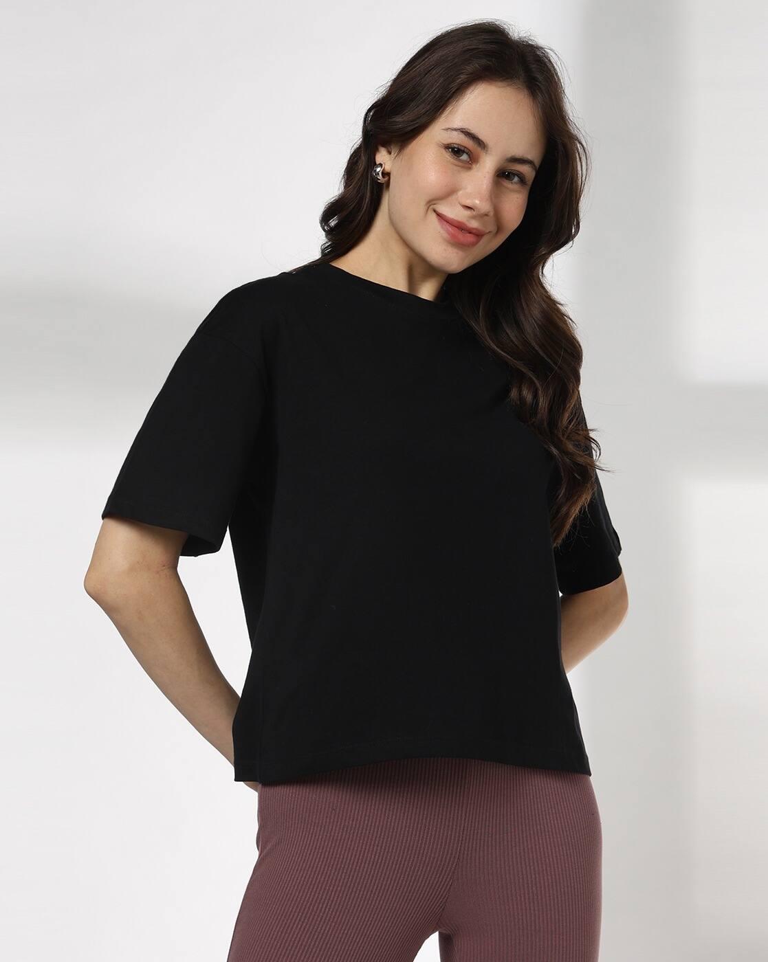 Women Boxy Fit Crew-Neck Cotton T-Shirt