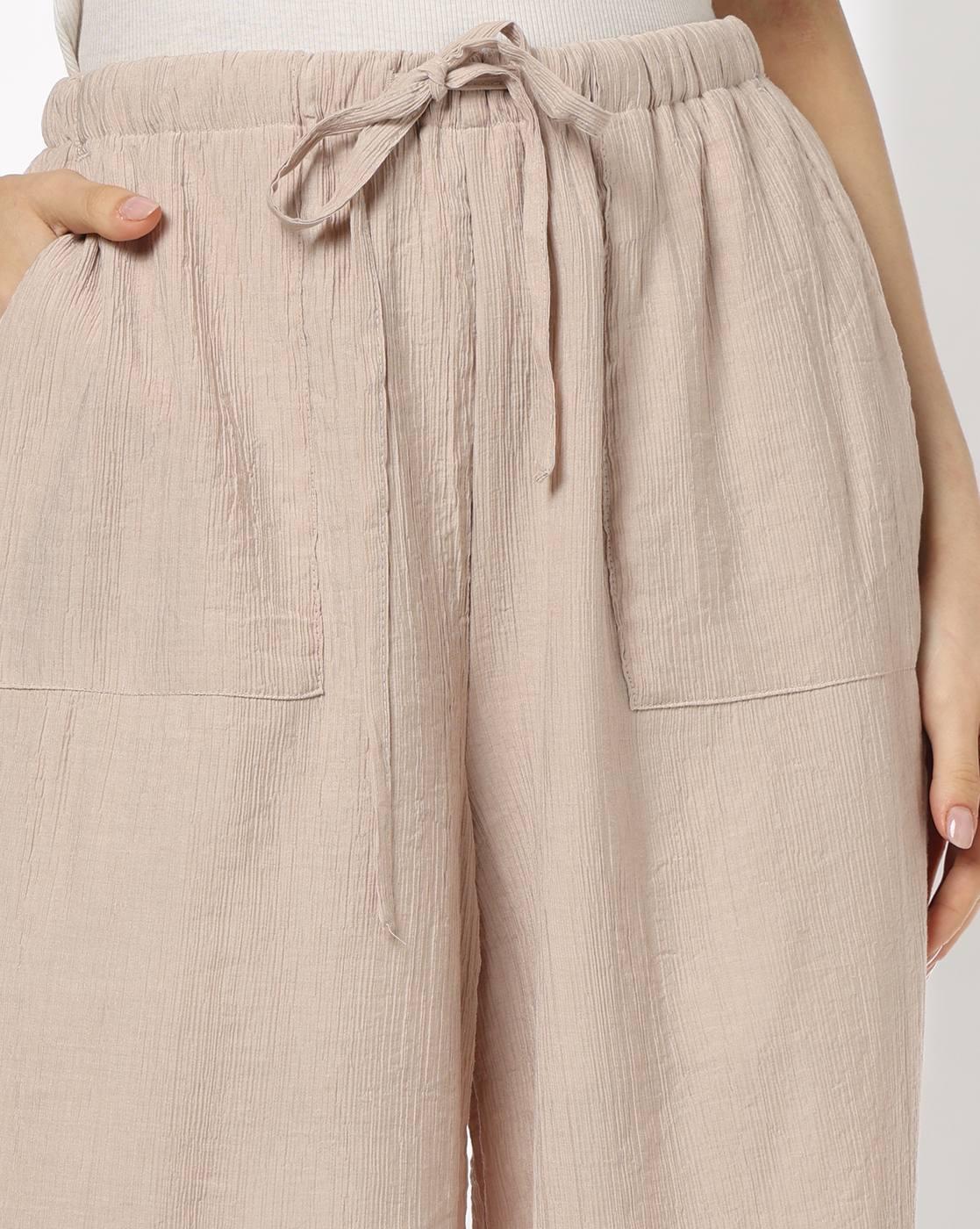Women Patterned Relaxed Wide-Leg Flat-Front Pants