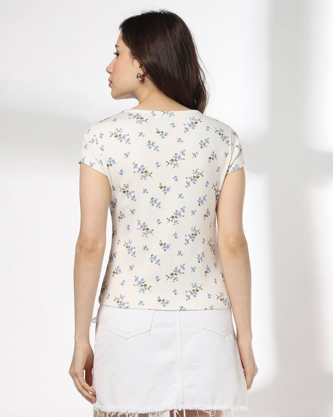 Women Floral Print Slim Fit Sweetheart-Neck T-Shirt