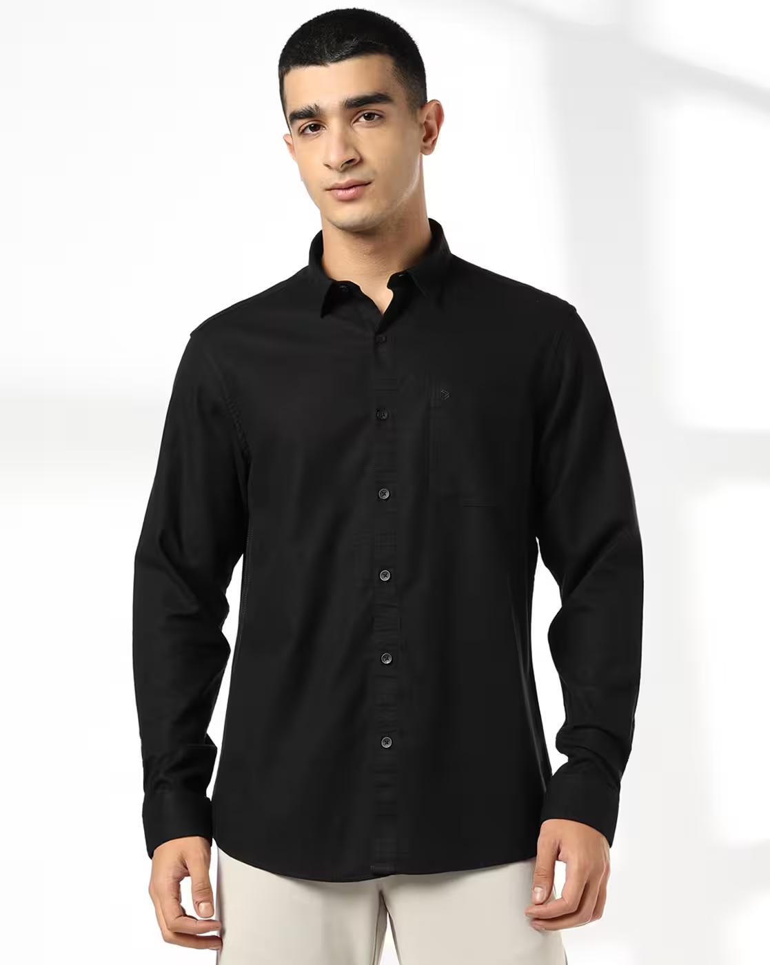 Men Slim Fit Cotton Shirt with Patch Pocket