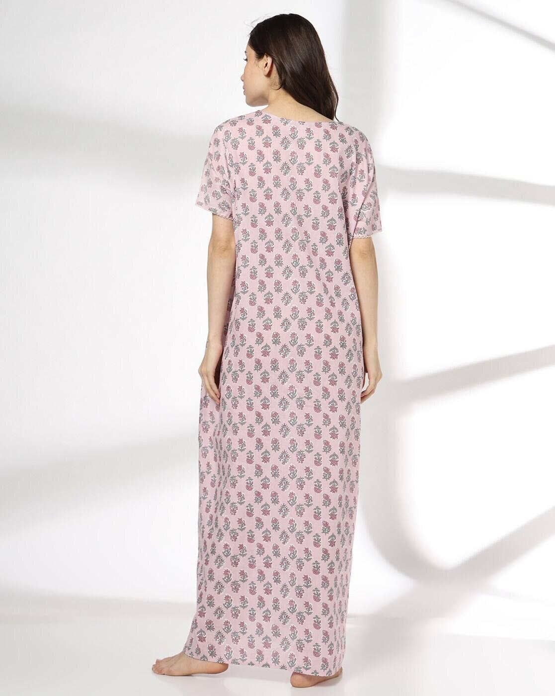 Women Floral Print Round-Neck Nighty