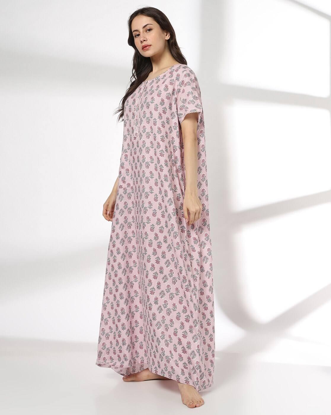 Women Floral Print Round-Neck Nighty
