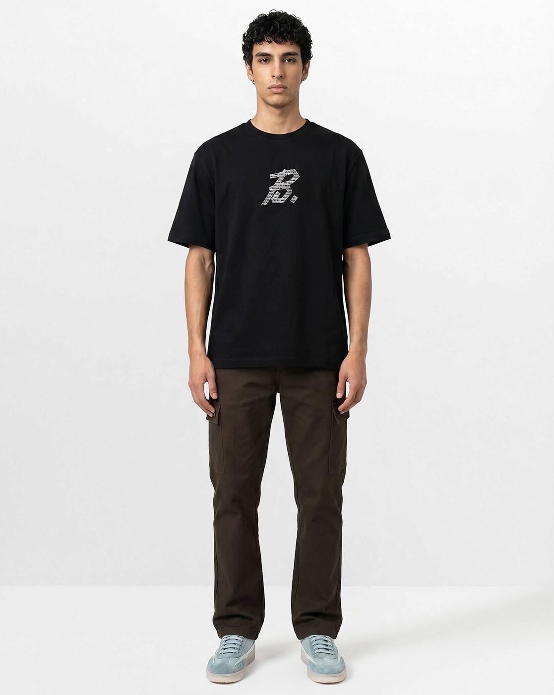 Men Black Graphic Print Oversi, BLACK, S