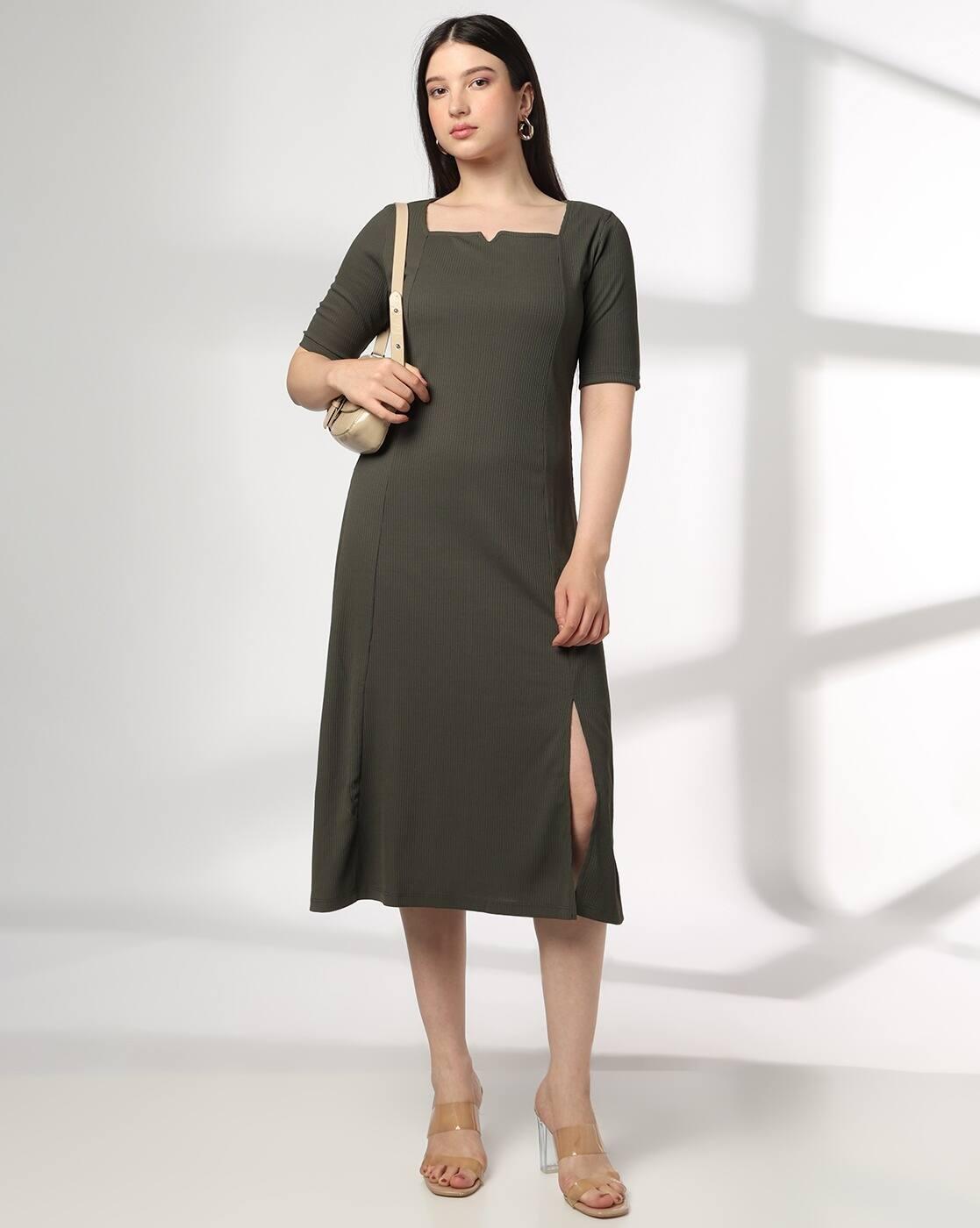 Women V-Split Square-Neck Dress