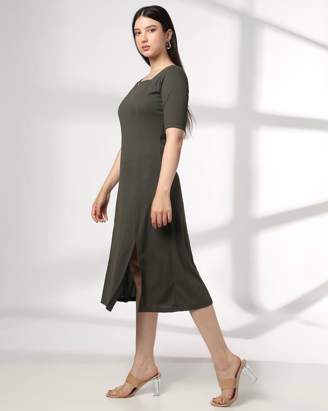Women V-Split Square-Neck Dress