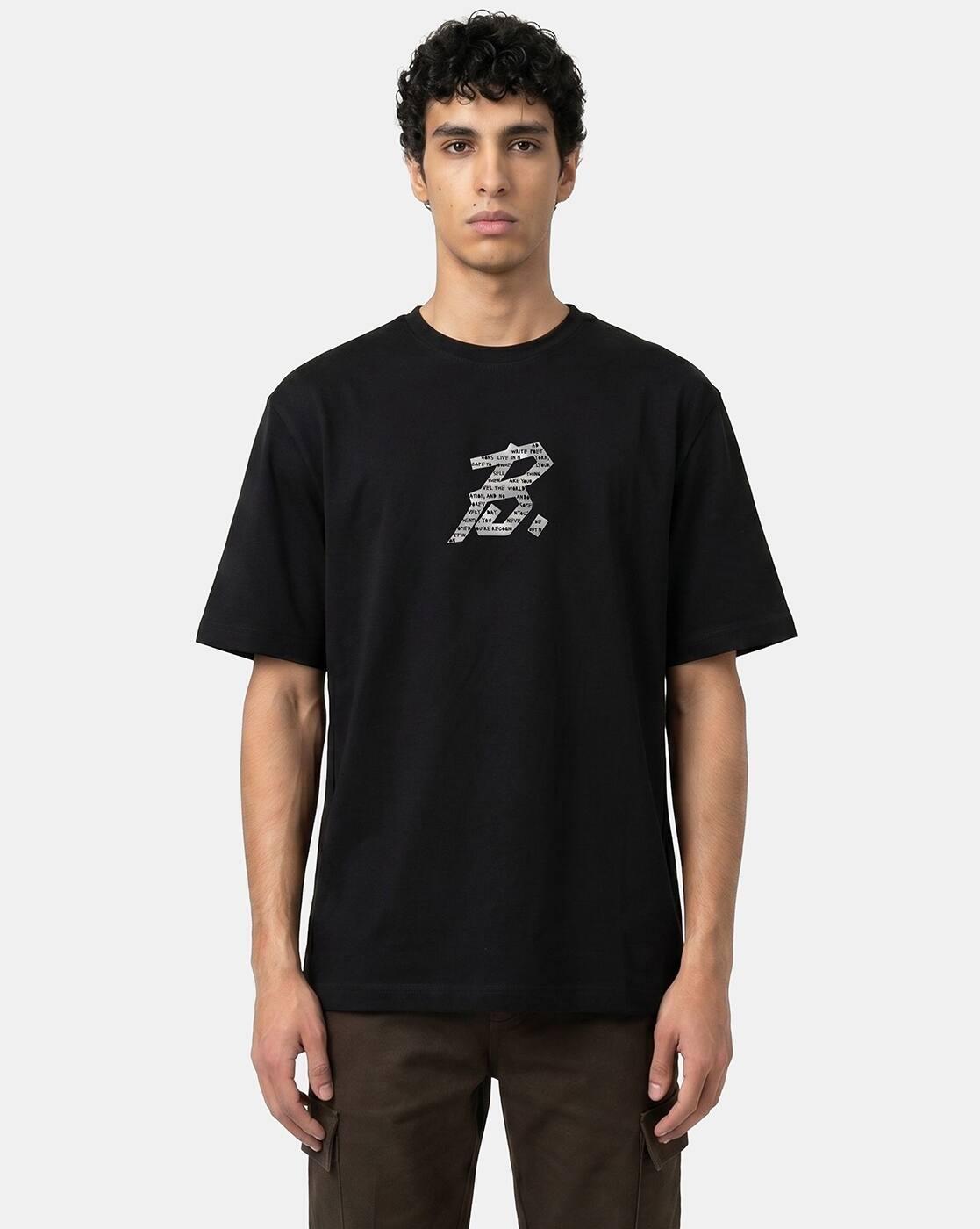 Men Black Graphic Print Oversi, BLACK, S