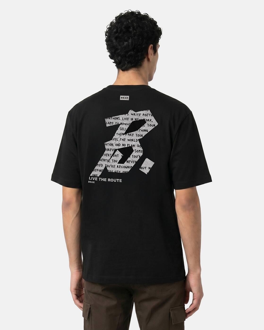 Men Black Graphic Print Oversi, BLACK, S