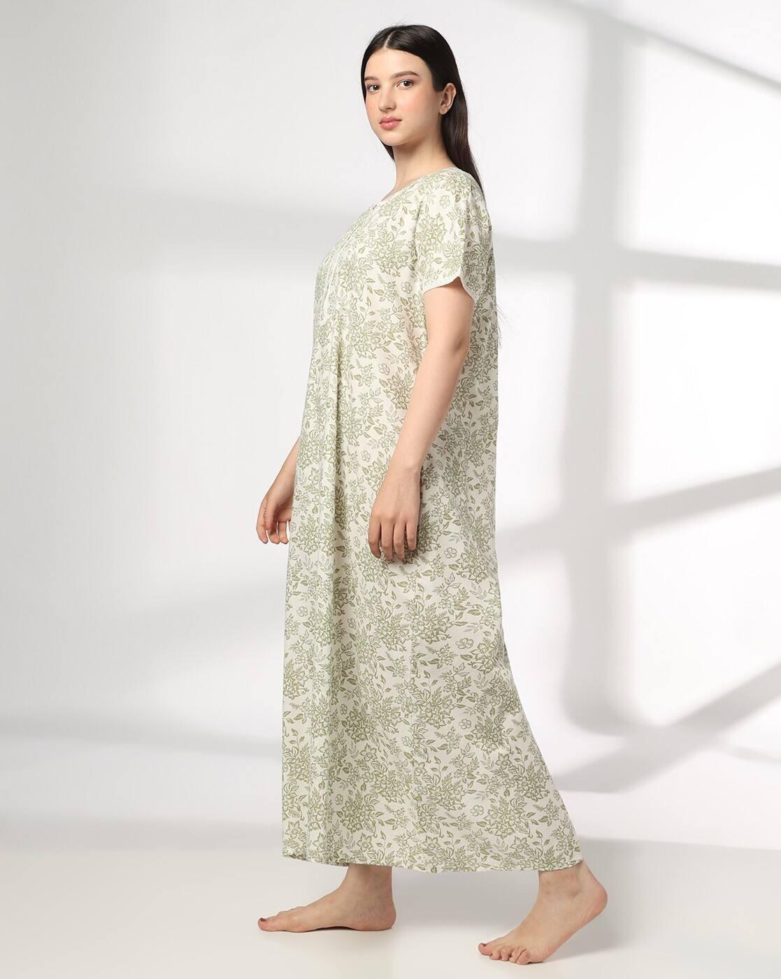 Women Floral Print Round-Neck Nighty