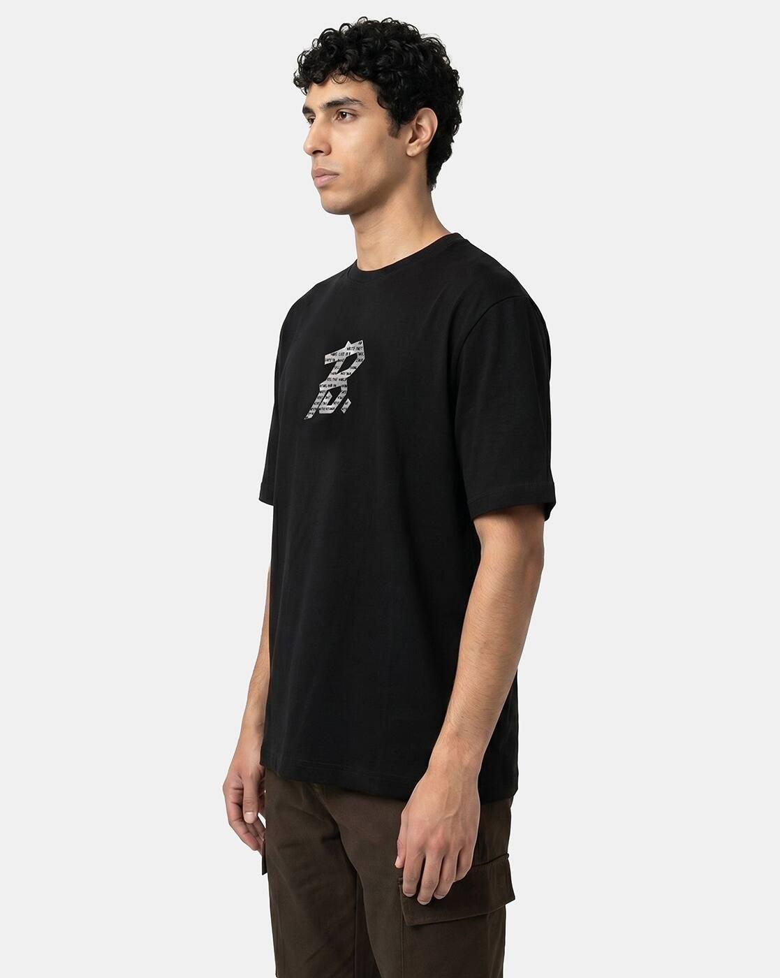 Men Black Graphic Print Oversi, BLACK, S