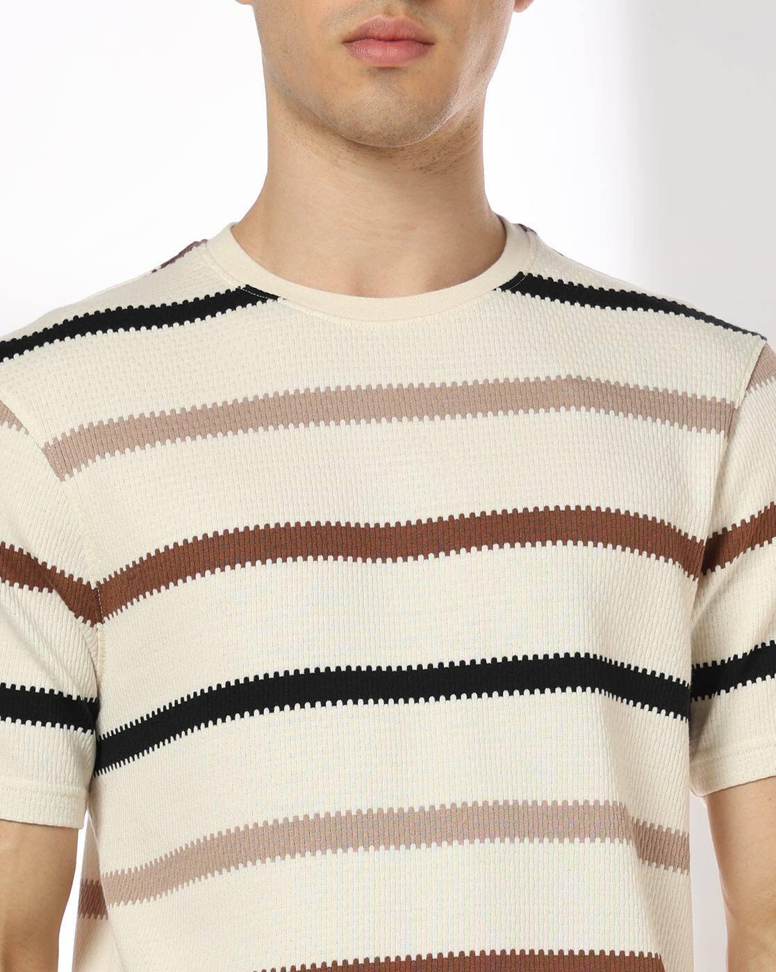 Men Tri Striped Regular Fit Crew-Neck T-Shirt