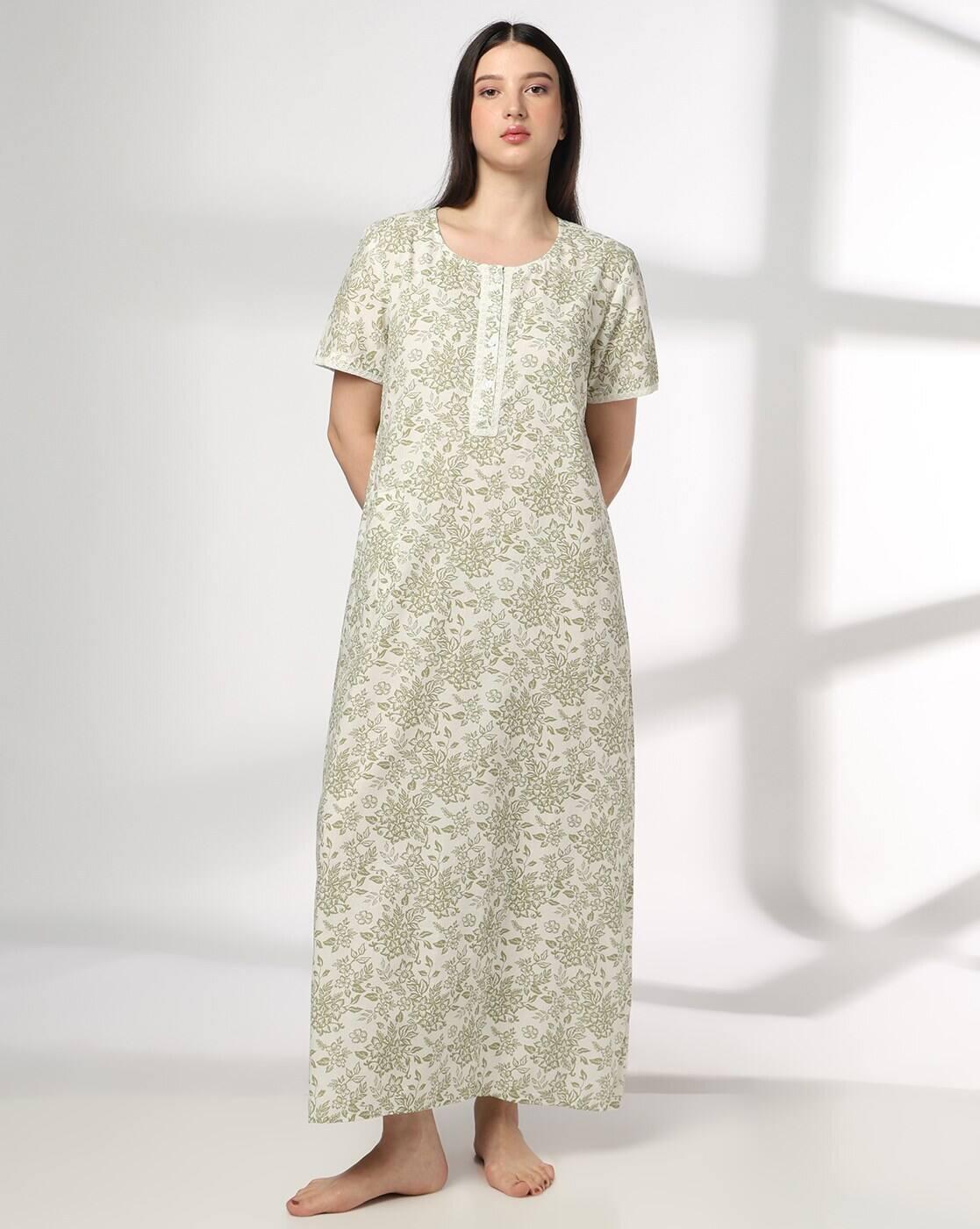 Women Floral Print Round-Neck Nighty