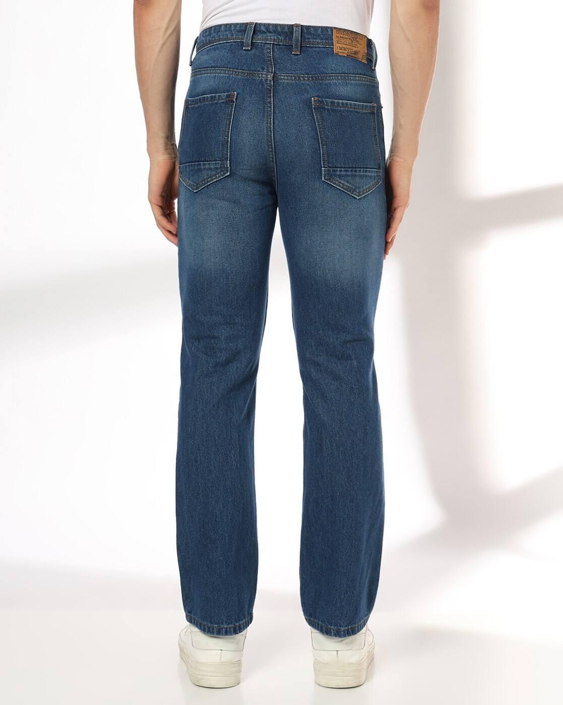 Men Washed Cotton Straight Jeans