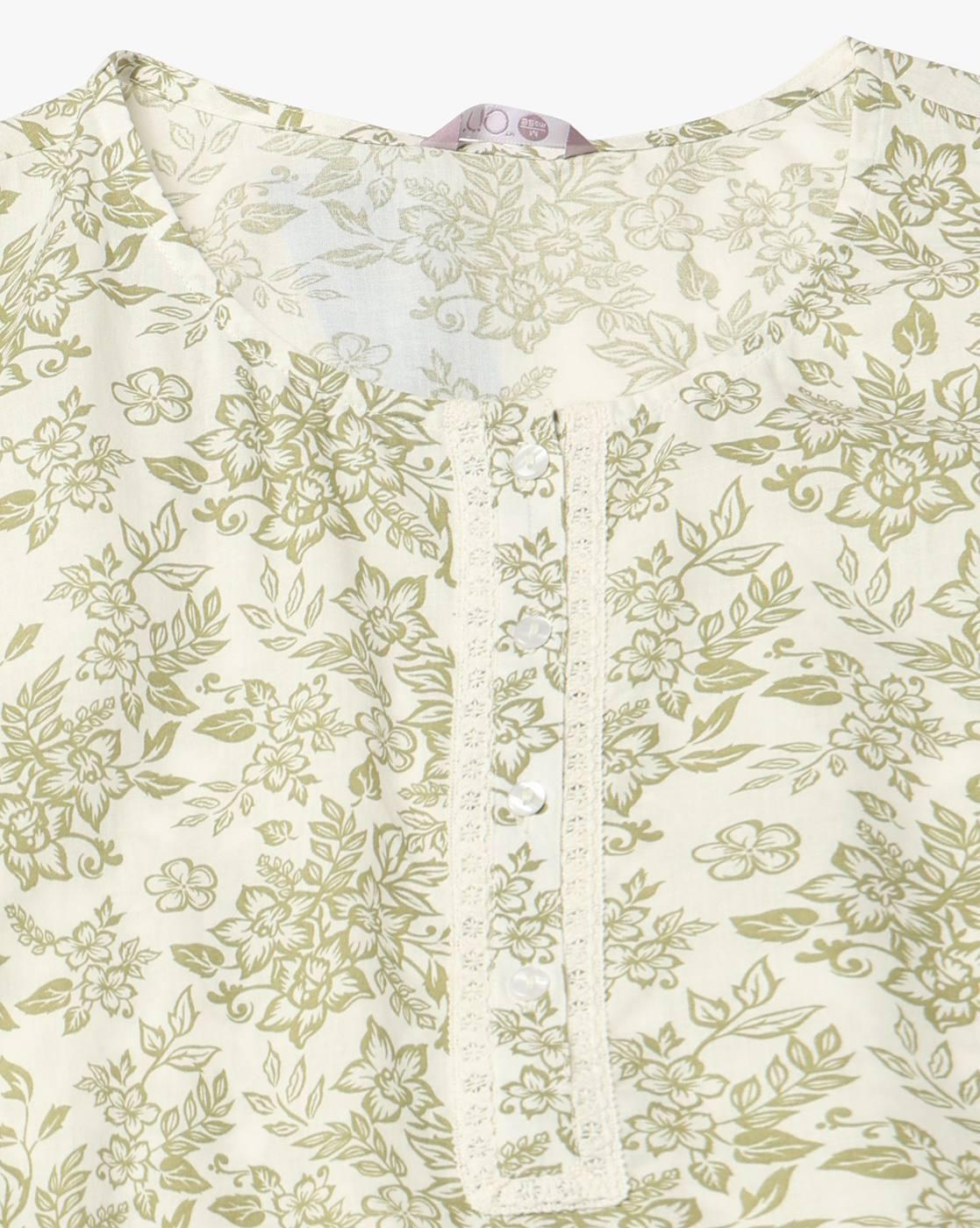 Women Floral Print Round-Neck Nighty