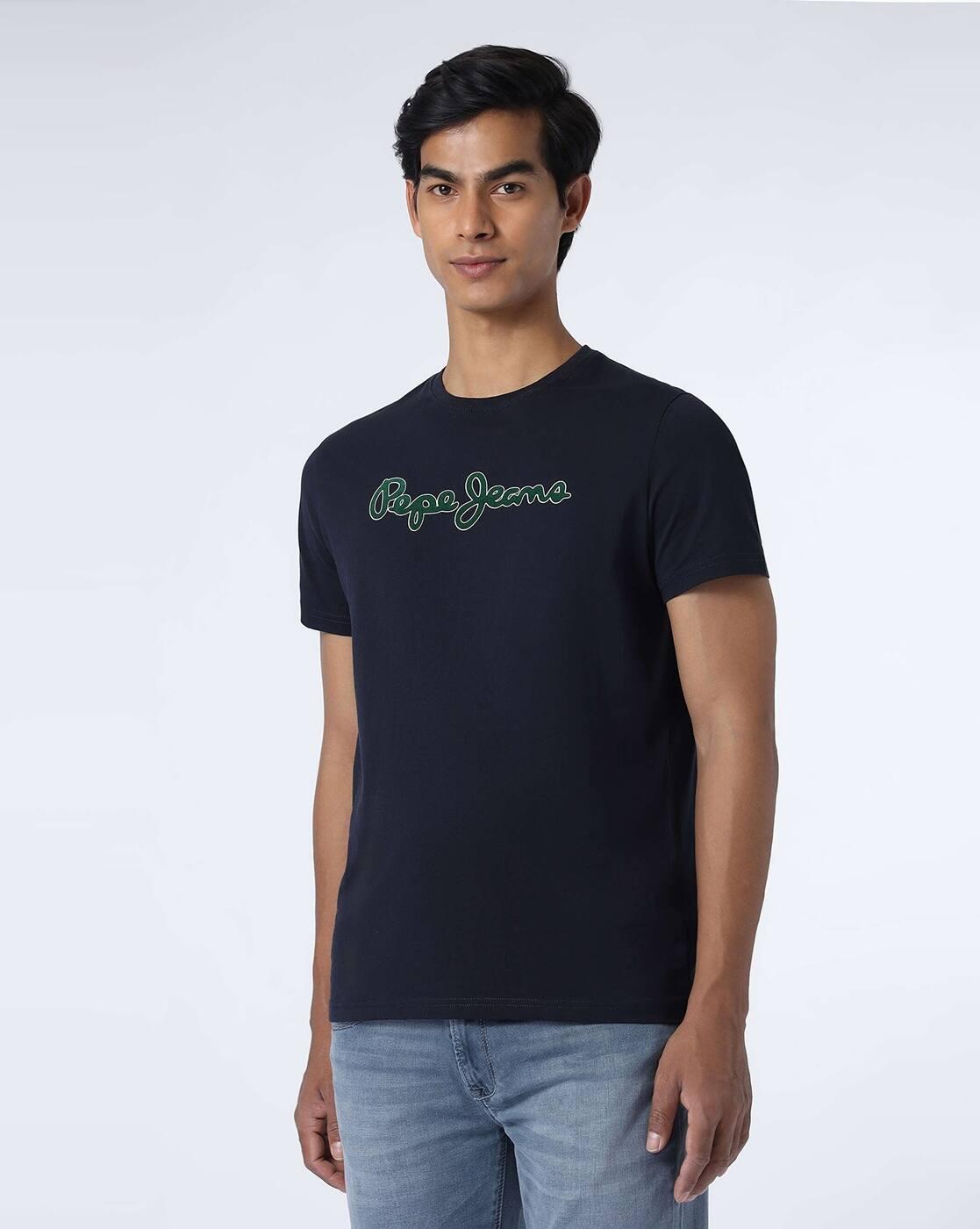 Men Brand Print Slim Fit Crew-Neck T-Shirt