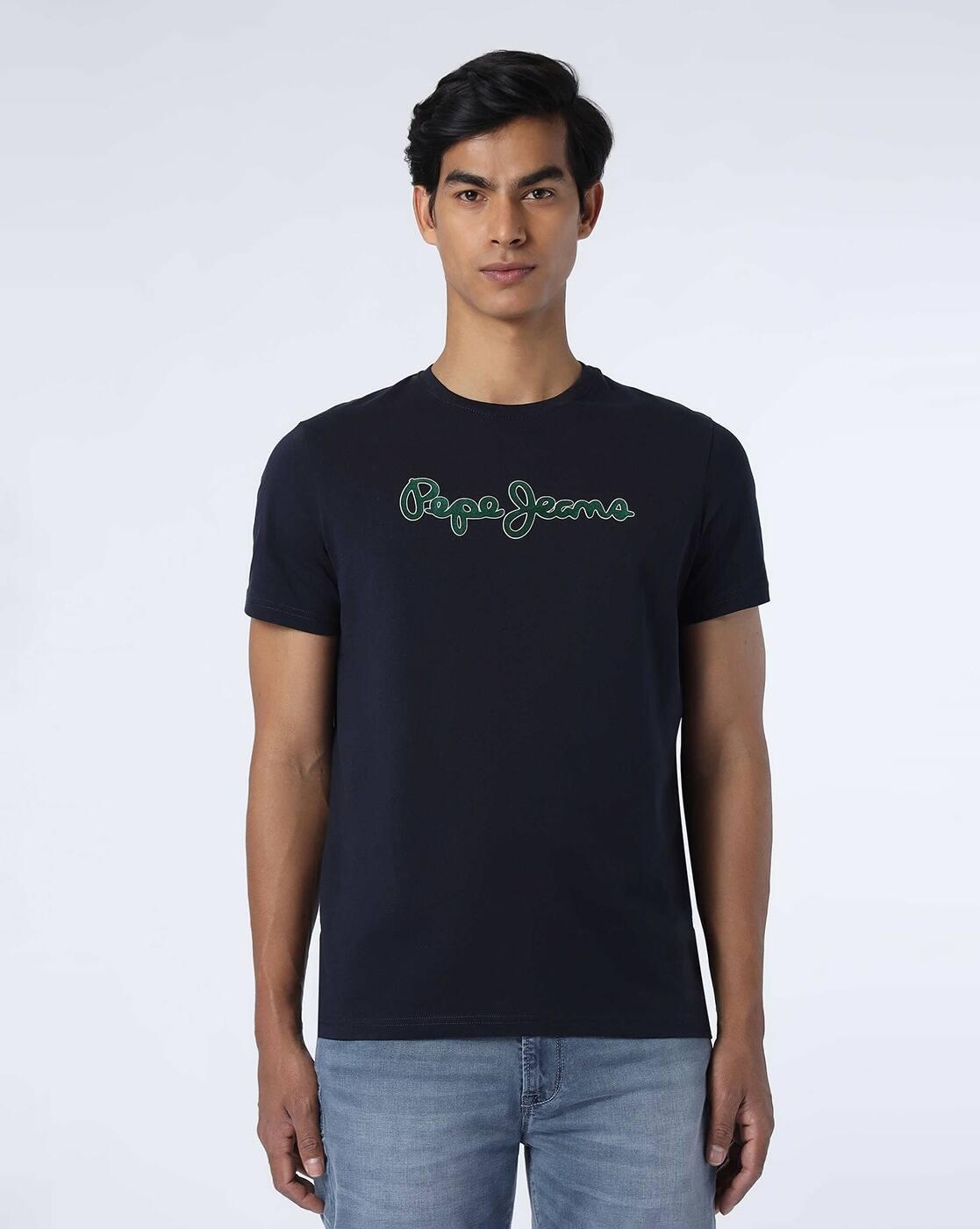 Men Brand Print Slim Fit Crew-Neck T-Shirt