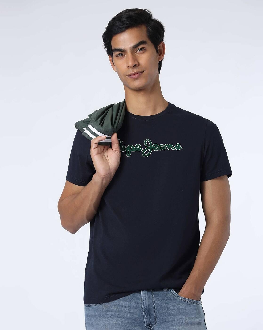 Men Brand Print Slim Fit Crew-Neck T-Shirt