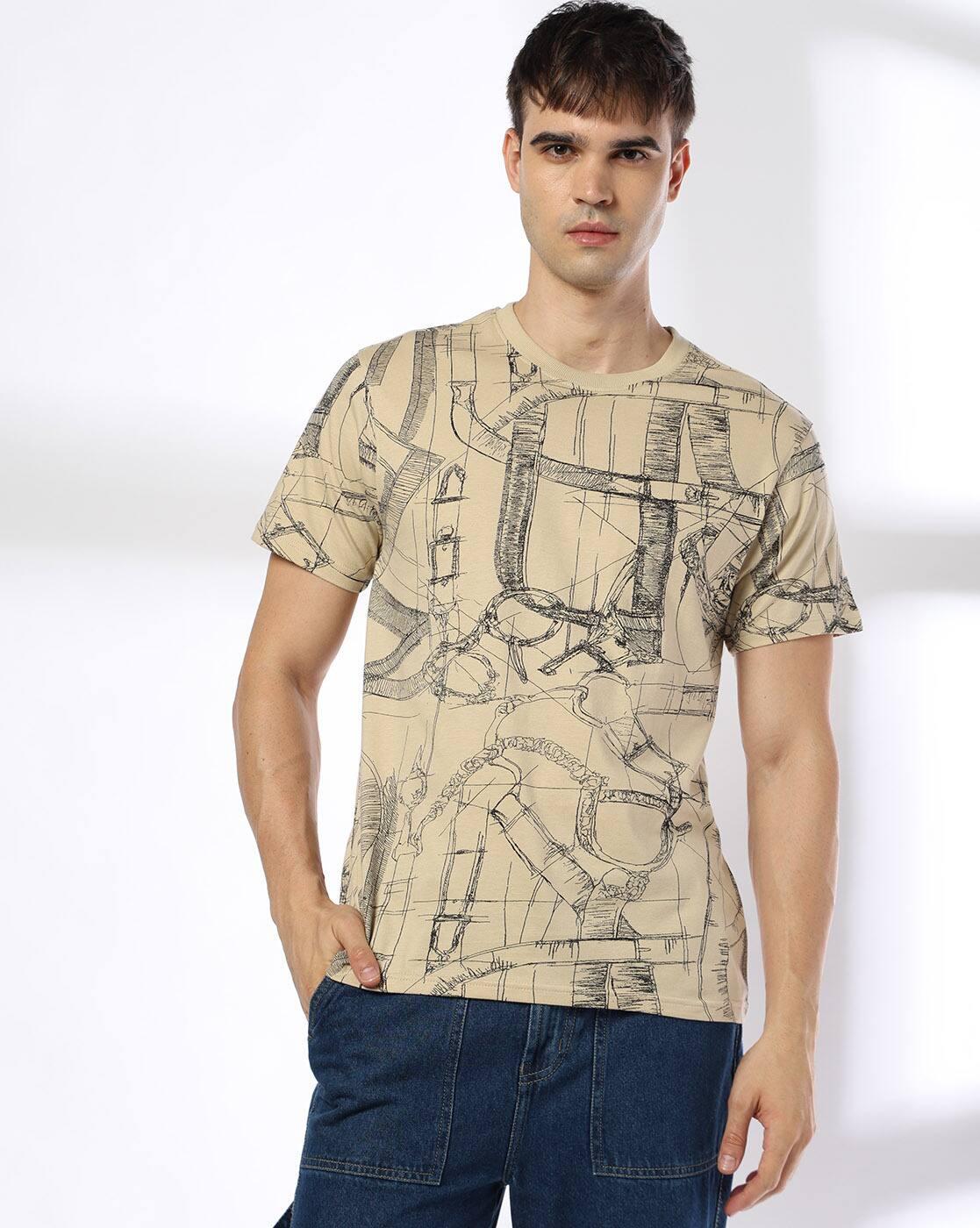 Men All-Over Print Relaxed Fit Crew-Neck T-Shirt