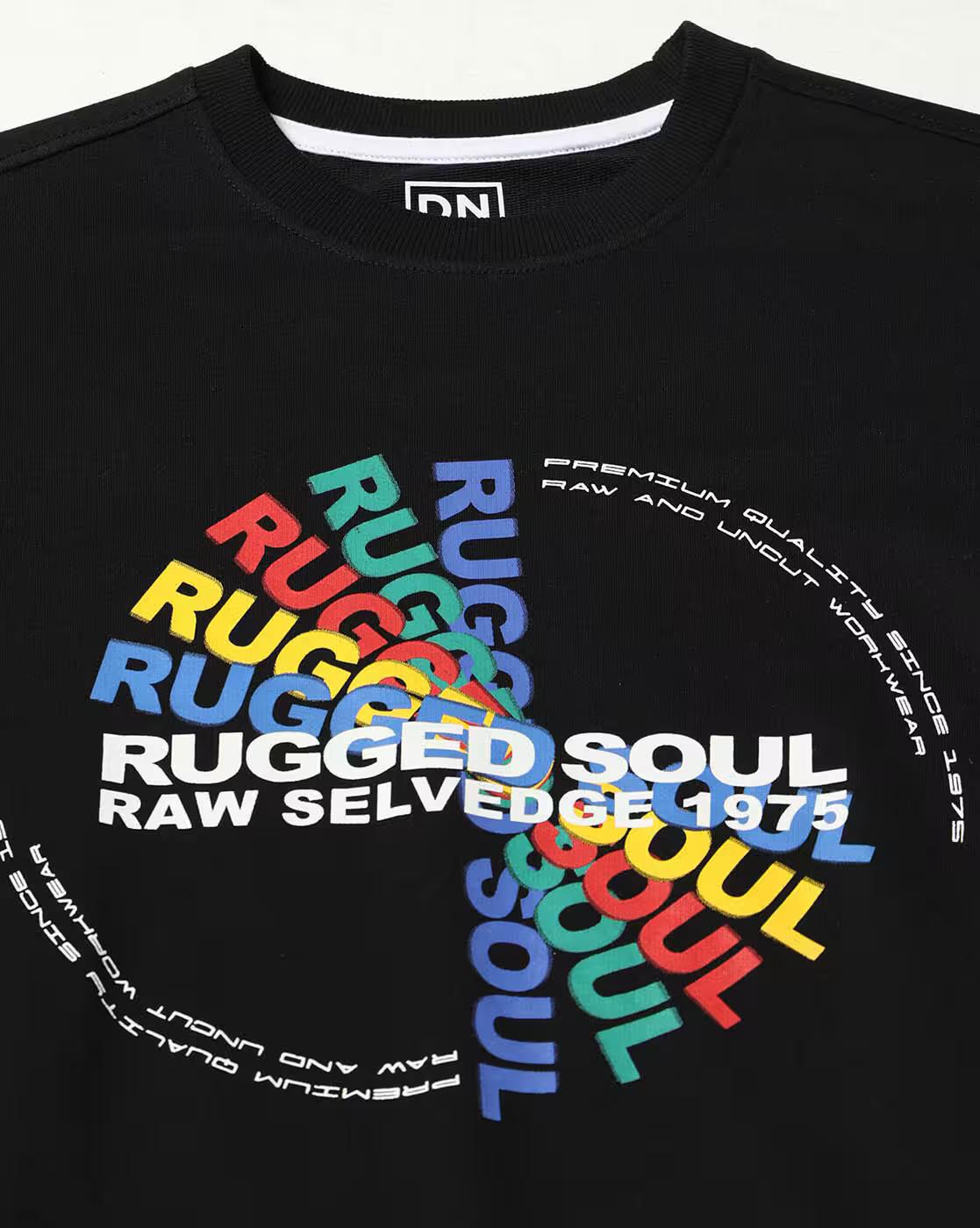 Men Typographic Print Boxy Fit Crew-Neck T-Shirt