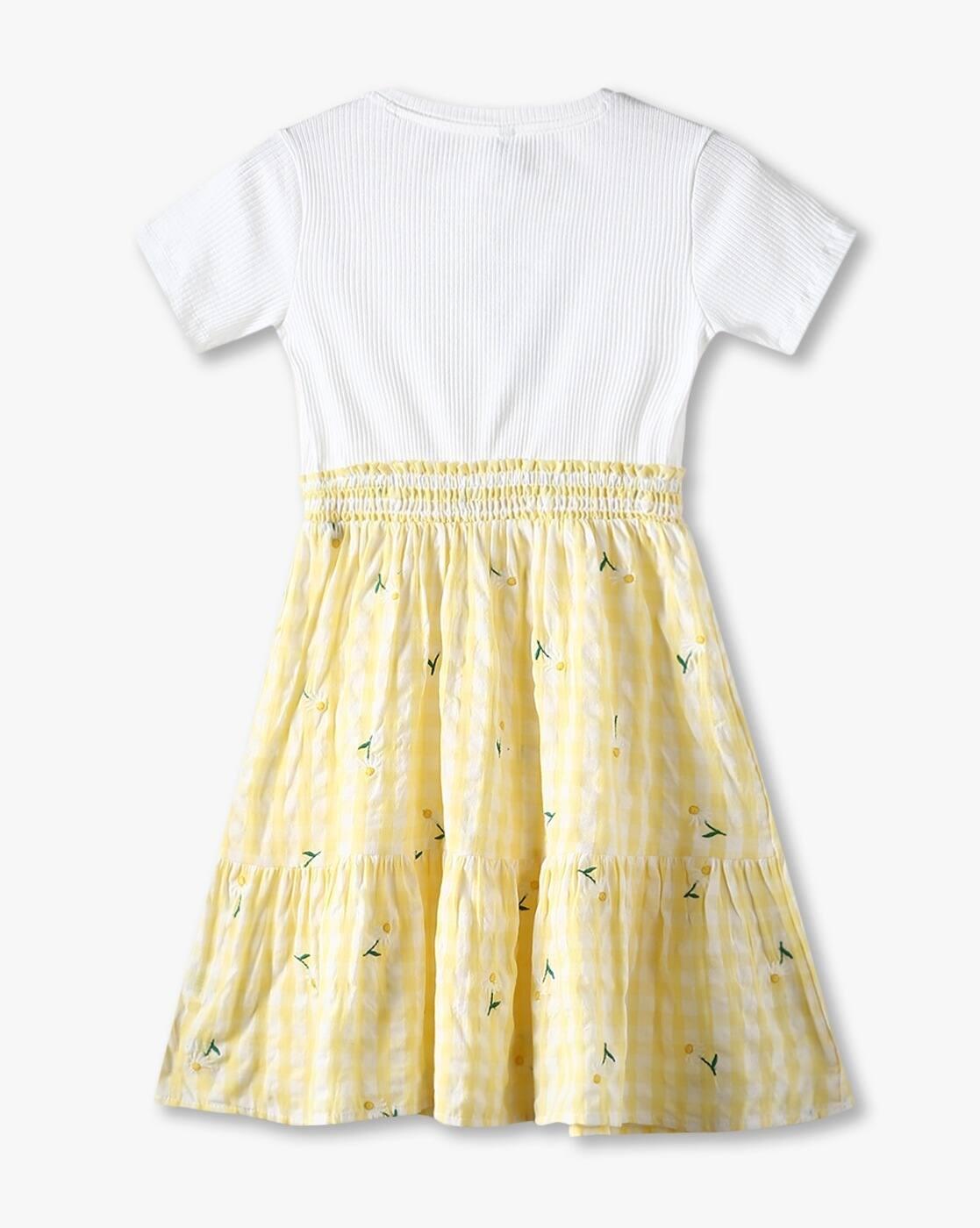 Girls Embroidered Round-Neck Tiered Dress