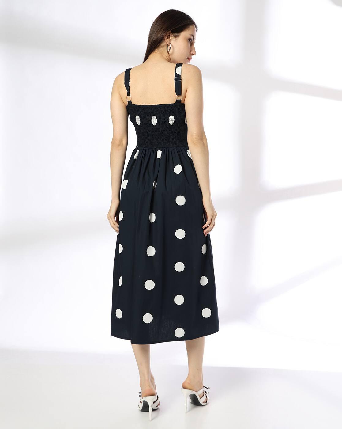 Women Polka-Dot Print Strappy Fit & Flare Dress