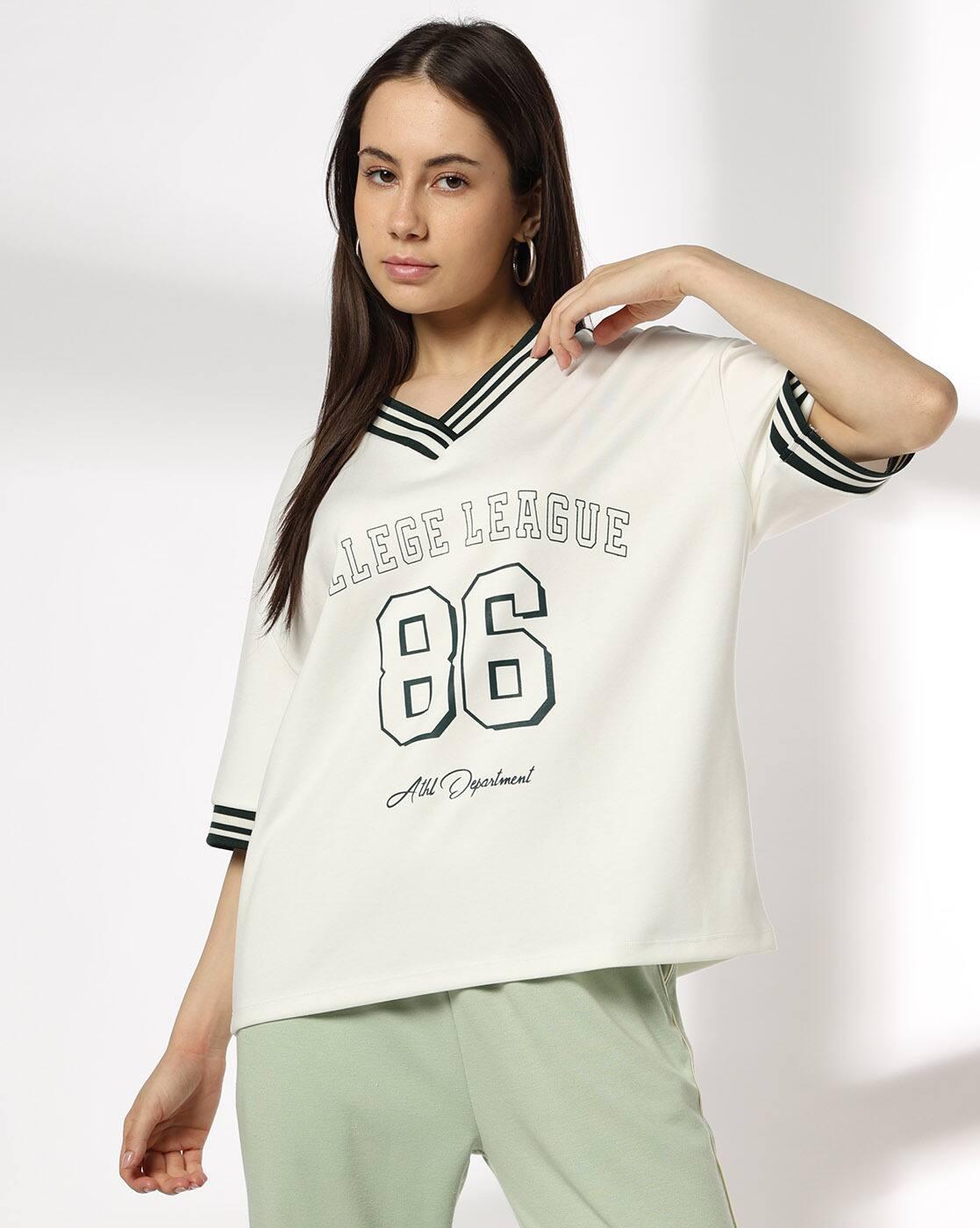 Women Numeric Print Oversized V-Neck T-Shirt