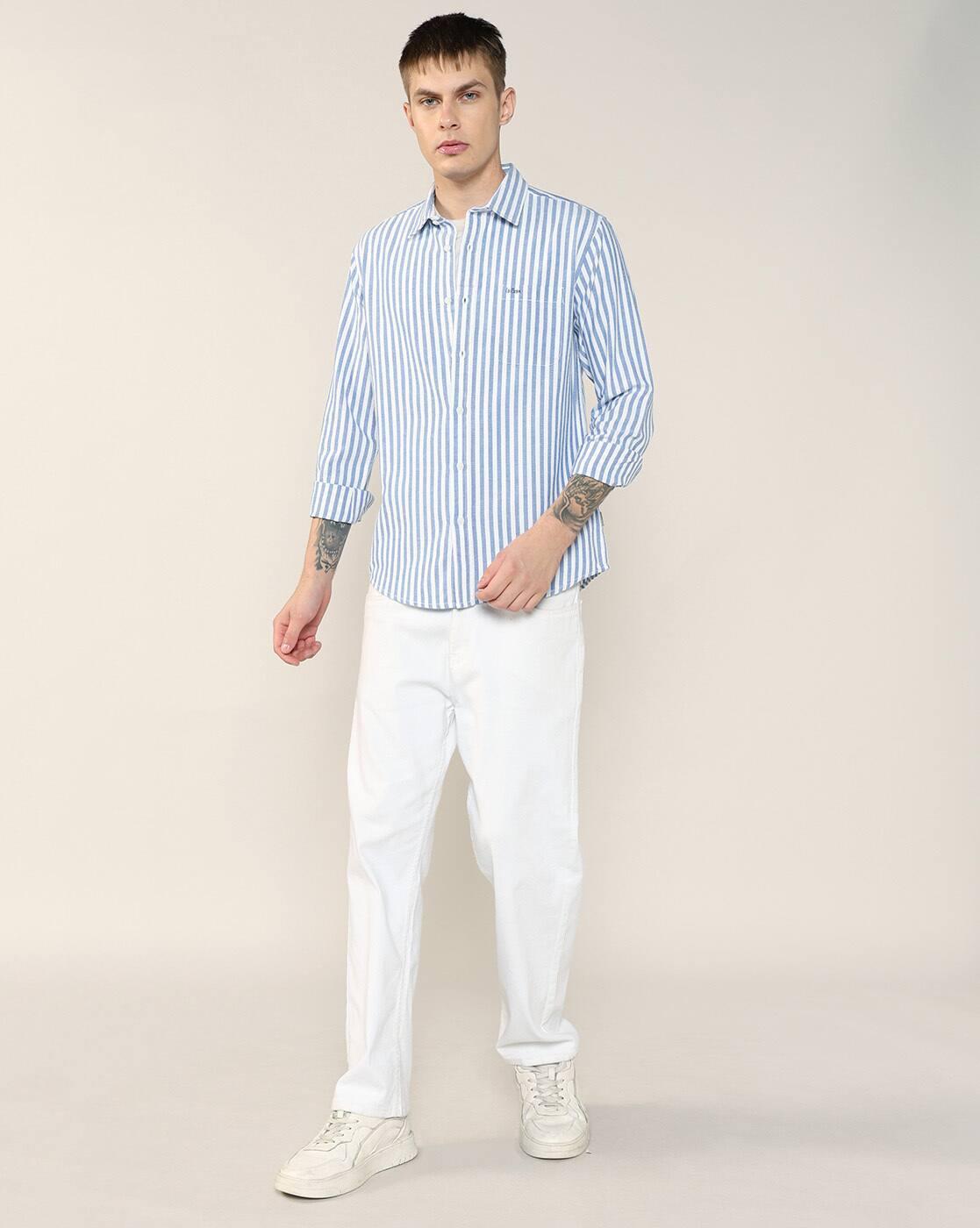 Men Striped Regular Fit Shirt with Patch Pocket