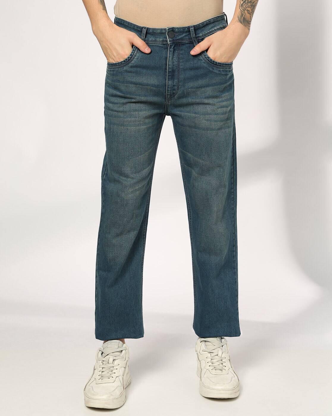 Men Lightly Washed Straight Jeans