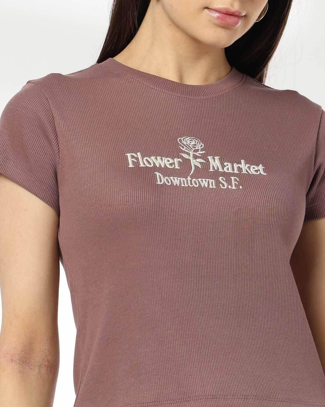 Women Embroidered Regular Fit Crew-Neck T-Shirt