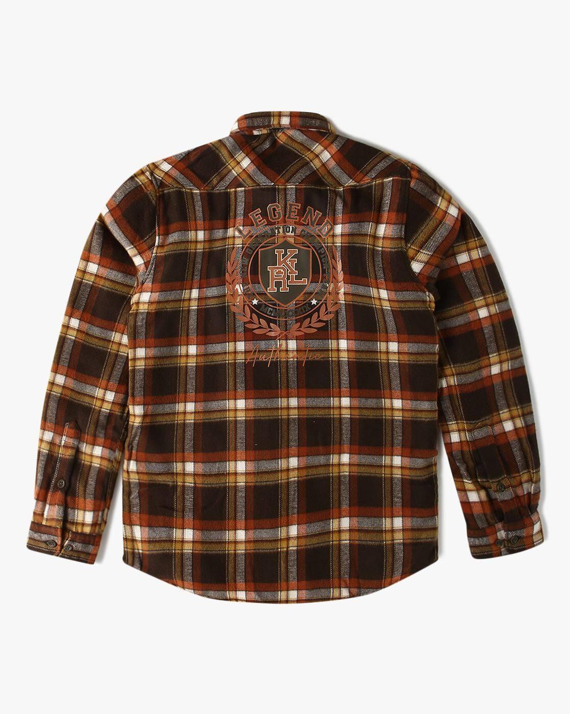 Boys Checked Slim Fit Shirt with Patch Pocket