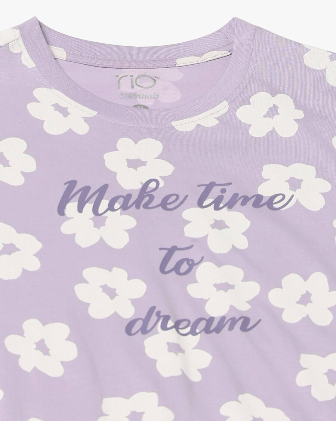Women Floral Print T-Shirt & Pyjamas Set