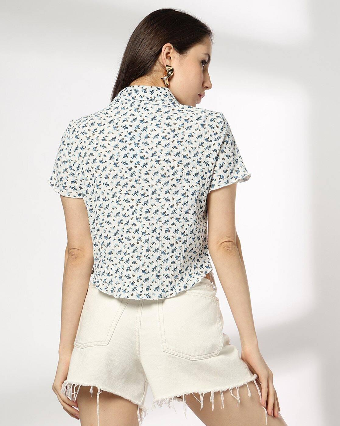 Women Floral Regular Fit Cropped Shirt