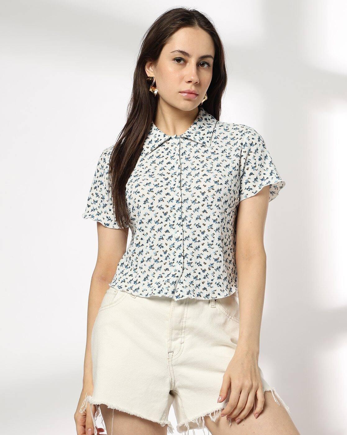 Women Floral Regular Fit Cropped Shirt
