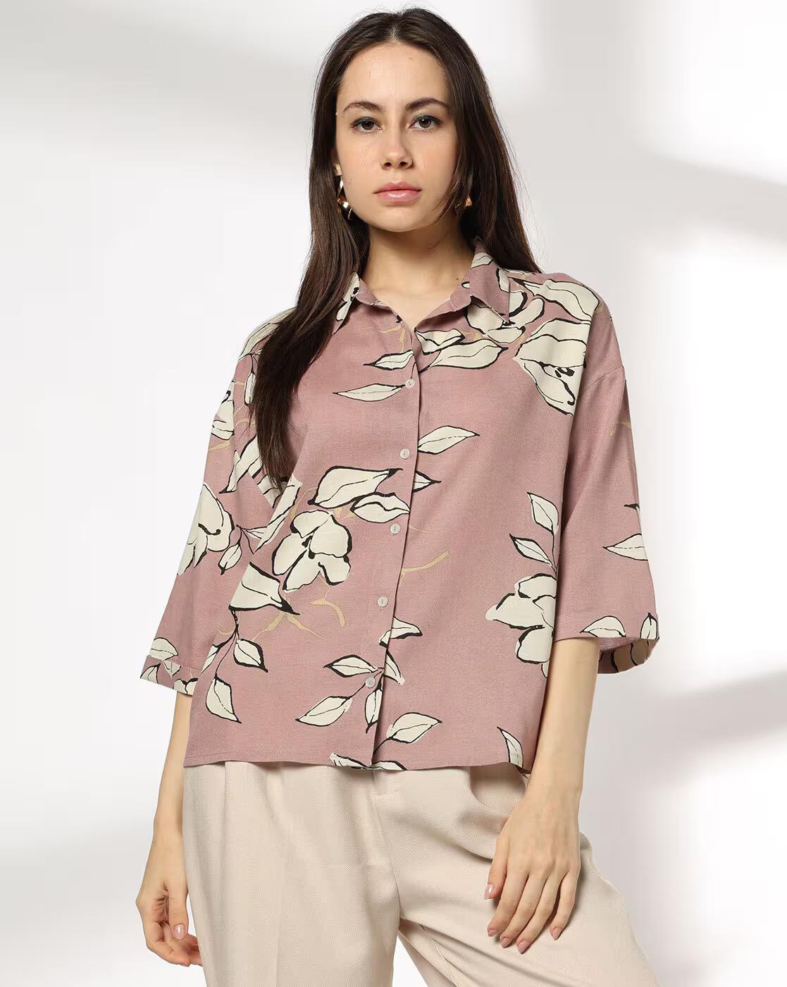 Women Stencil Floral Print Regular Fit Shirt