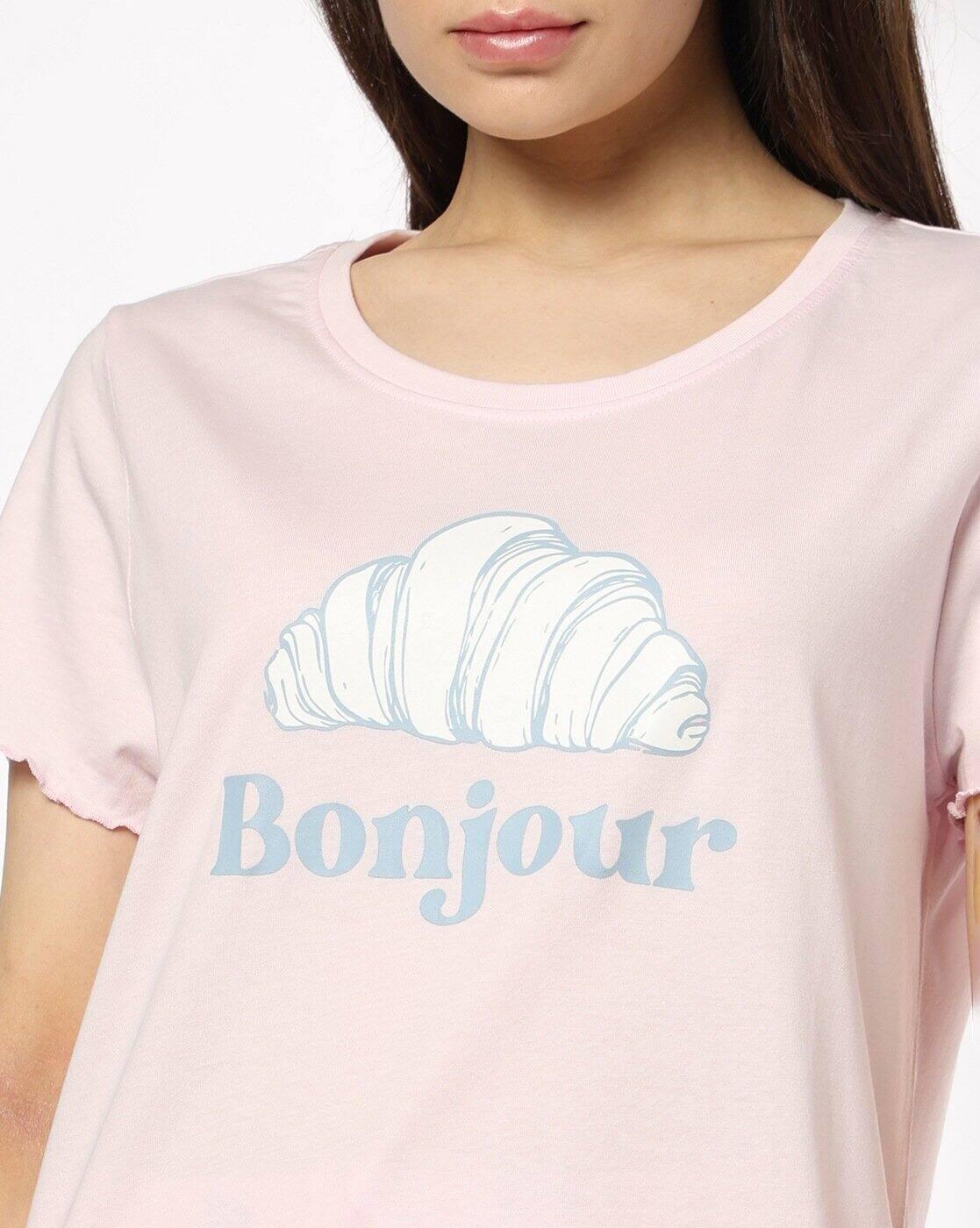 Women Graphic Print T-Shirt & Pyjamas Set