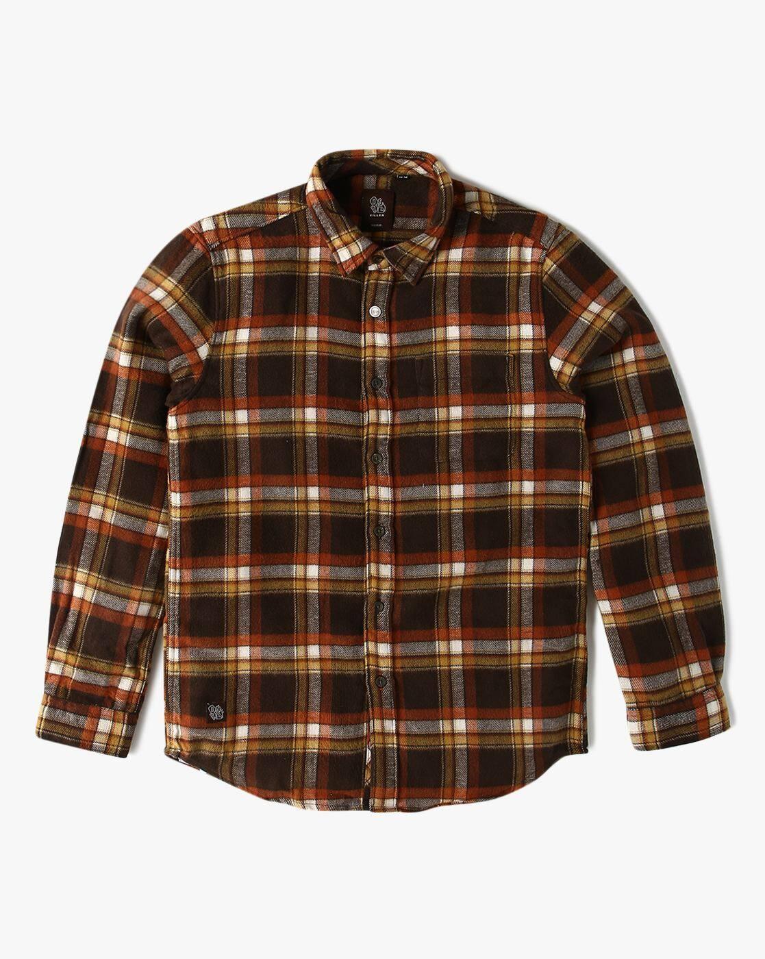 Boys Checked Slim Fit Shirt with Patch Pocket