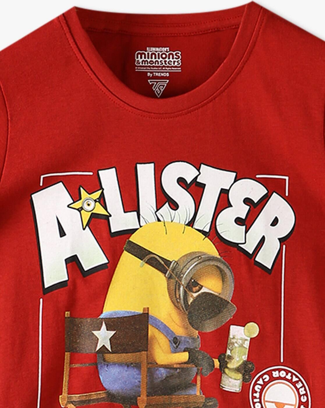 Boys Minions Print Tailored Fit Round-Neck T-Shirt