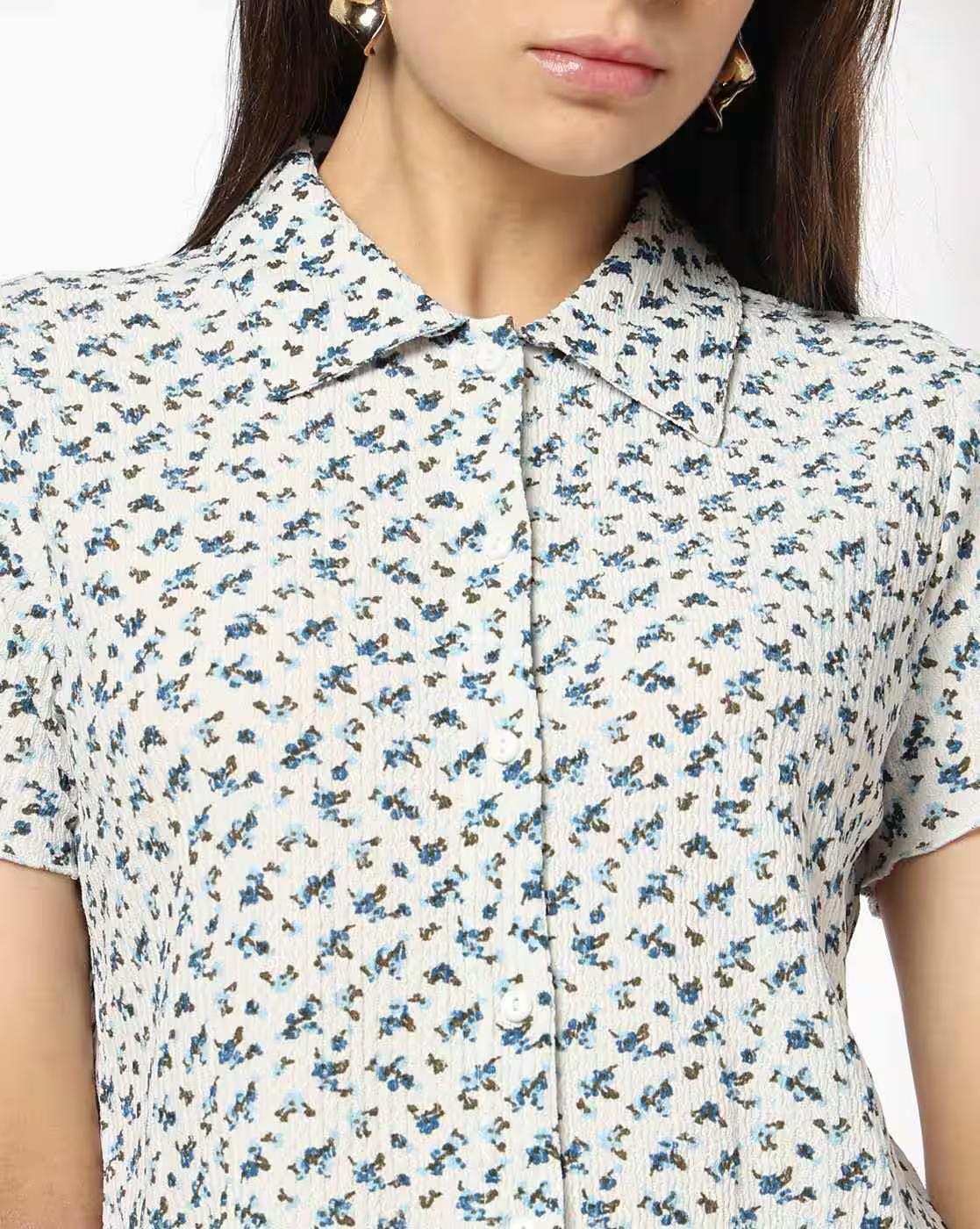 Women Floral Regular Fit Cropped Shirt