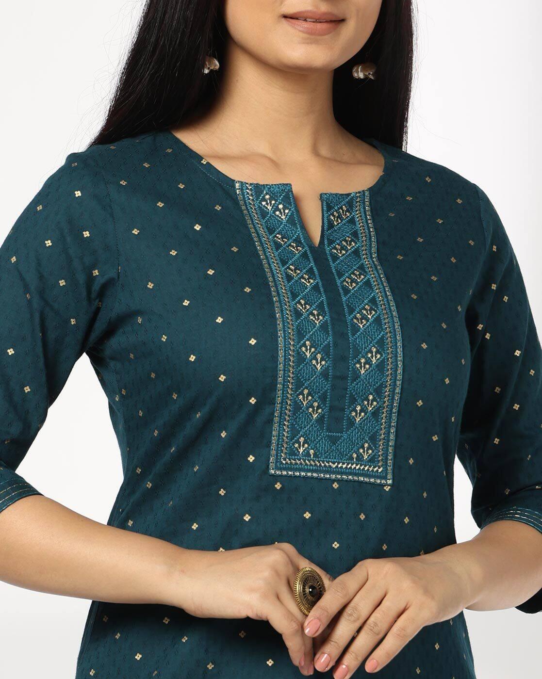 Women Embroidered Straight Kurta