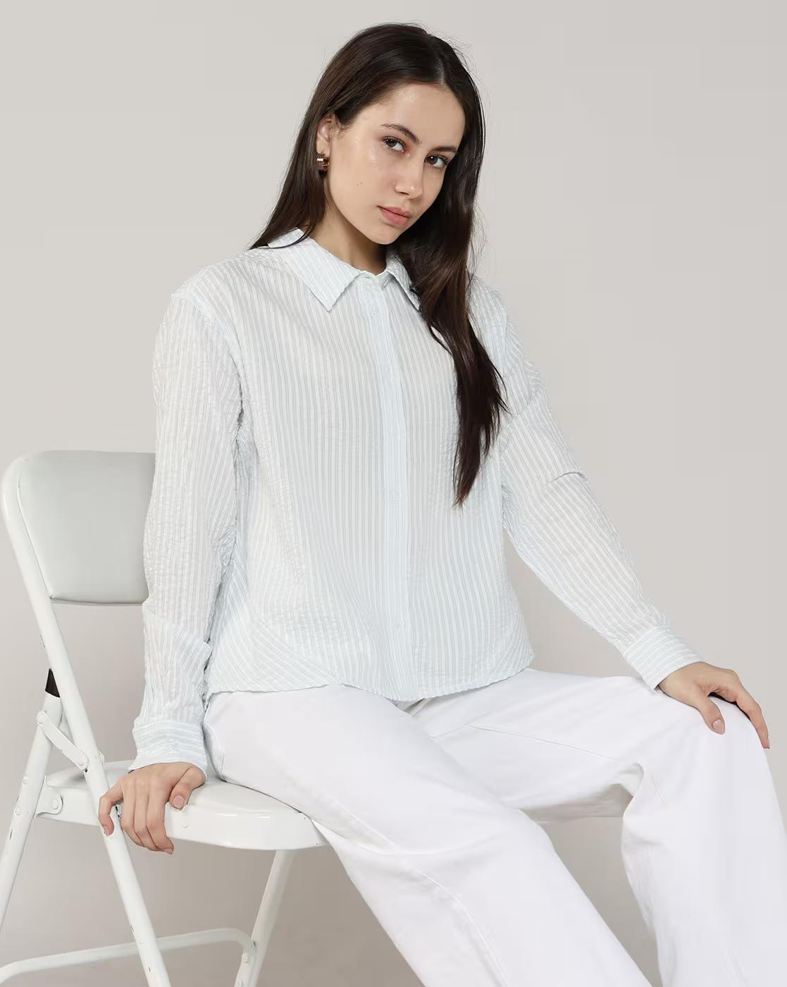 Women Striped Relaxed Fit Cotton Shirt