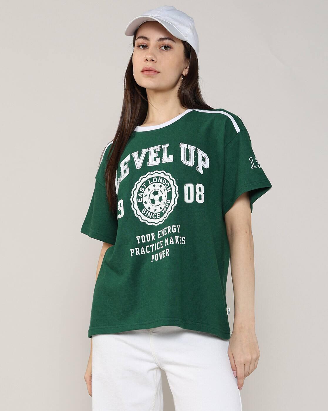 Women Typographic Print Regular Fit Crew-Neck T-Shirt